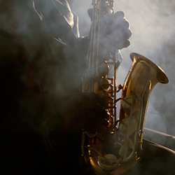 Saxophone surrounded by smoke