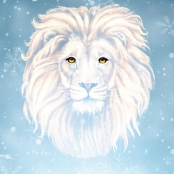 White lion against blue background