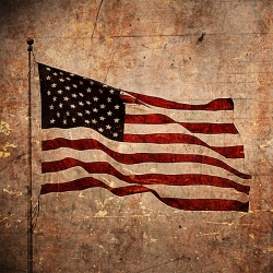 U.S. flag against parchment style background