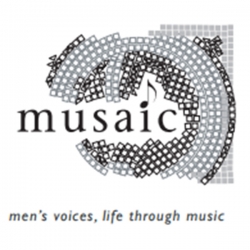 Musaic logo with type underneath that reads men's voices, life through music