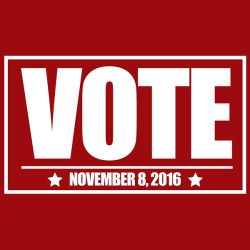 Red square with text that reads vote November 8, 2016