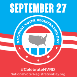 September 27 National Voter Registration Day red white and blue logo