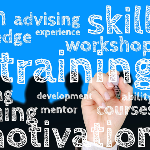 Professional Development related words being written on clear board